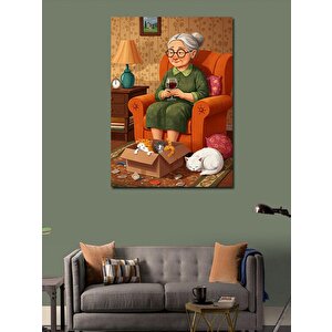 Kanvas Tablo Yaşlı Kadın Ve Kedi 100x140 cm