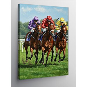 Kanvas Tablo At Yarışı Ve Jokeyler 100x140 cm