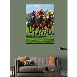 Kanvas Tablo At Yarışı Ve Jokeyler 100x140 cm