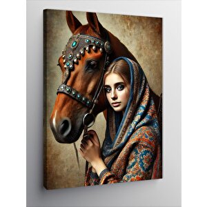 Kanvas Tablo At Ve Kadın Portresi 50x70 cm