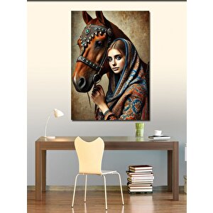 Kanvas Tablo At Ve Kadın Portresi 50x70 cm