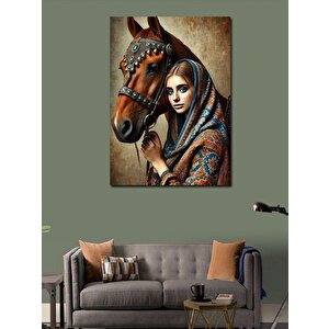 Kanvas Tablo At Ve Kadın Portresi 50x70 cm