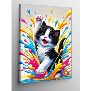 Kanvas Tablo Renk Patlamalı Kedi 50x70 cm