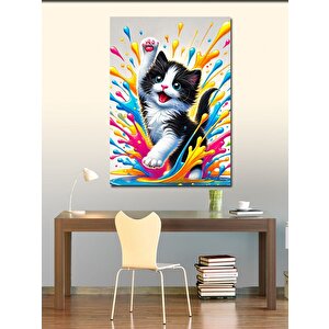 Kanvas Tablo Renk Patlamalı Kedi 50x70 cm