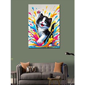 Kanvas Tablo Renk Patlamalı Kedi 50x70 cm