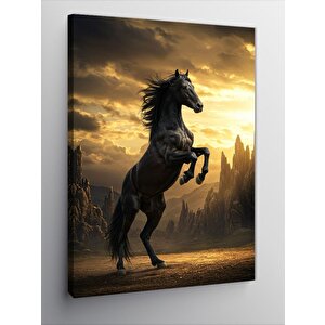 Kanvas Tablo Siyah At Ve Gün Batımı 50x70 cm