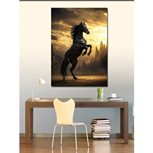 Kanvas Tablo Siyah At Ve Gün Batımı 50x70 cm