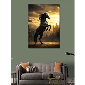 Kanvas Tablo Siyah At Ve Gün Batımı 50x70 cm