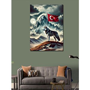 Kanvas Tablo Kurt Ve Türk Bayrağı 100x140 cm