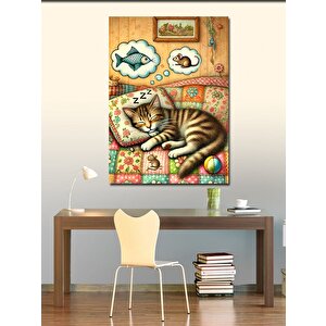 Kanvas Tablo Battaniye Üzerinde Uyuyan Kedi 50x70 cm
