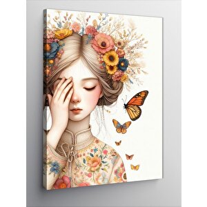 Kanvas Tablo Çiçek Taçlı Kadın Ve Kelebek 100x140 cm