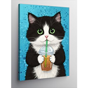 Kanvas Tablo Limonata İçen Şirin Kedi 50x70 cm