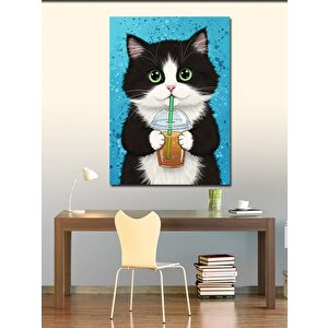 Kanvas Tablo Limonata İçen Şirin Kedi 50x70 cm