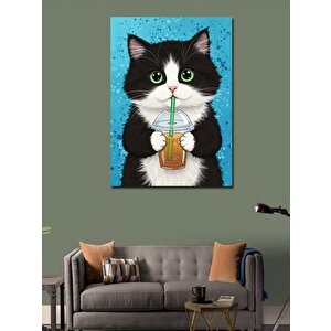 Kanvas Tablo Limonata İçen Şirin Kedi 50x70 cm