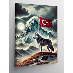 Kanvas Tablo Kurt Ve Türk Bayrağı 50x70 cm
