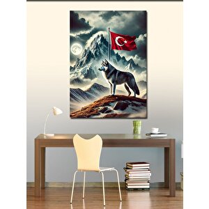 Kanvas Tablo Kurt Ve Türk Bayrağı 50x70 cm