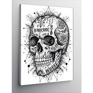 Kanvas Tablo Kafatası Ve Çiçeklerle Süslenmiş Desen 50x70 cm