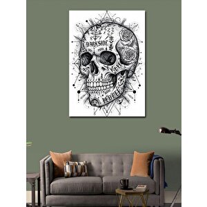 Kanvas Tablo Kafatası Ve Çiçeklerle Süslenmiş Desen 50x70 cm