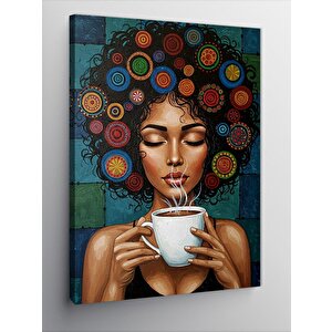 Kanvas Tablo Kahve İçen Kadın Figürü 70x100 cm