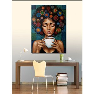 Kanvas Tablo Kahve İçen Kadın Figürü 70x100 cm