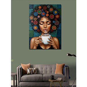 Kanvas Tablo Kahve İçen Kadın Figürü 70x100 cm