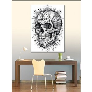 Kanvas Tablo Kafatası Ve Çiçeklerle Süslenmiş Desen 70x100 cm