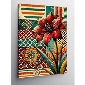 Kanvas Tablo Desenli Kırmızı Çiçek Motifi 100x140 cm