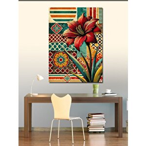 Kanvas Tablo Desenli Kırmızı Çiçek Motifi 100x140 cm