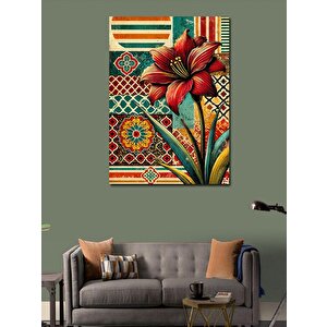 Kanvas Tablo Desenli Kırmızı Çiçek Motifi 50x70 cm