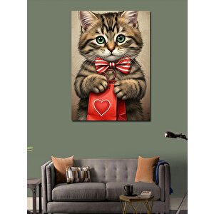 Kanvas Tablo Sevimli Kedi Ve Hediye Çantası 70x100 cm
