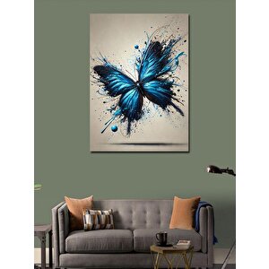 Kanvas Tablo Mavi Kelebek Suluboya Tasarımı 100x140 cm