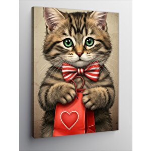 Kanvas Tablo Sevimli Kedi Ve Hediye Çantası 50x70 cm