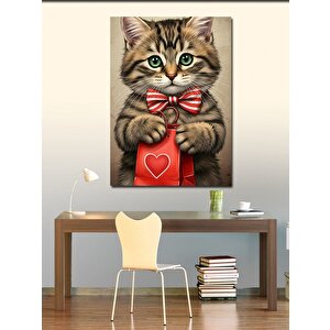 Kanvas Tablo Sevimli Kedi Ve Hediye Çantası 50x70 cm