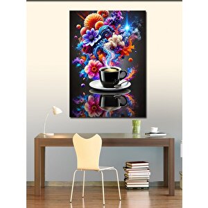 Kanvas Tablo Renkli Duman Ve Kahve Fincanı 50x70 cm