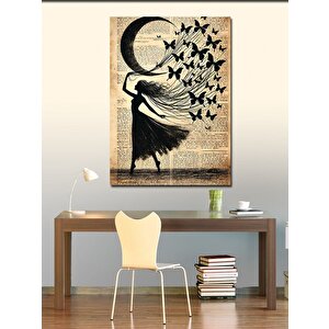 Kanvas Tablo Ay Ve Kelebek Kadın 100x140 cm