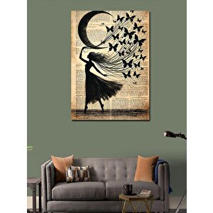 Kanvas Tablo Ay Ve Kelebek Kadın 100x140 cm