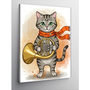 Kanvas Tablo Trombon Çalan Şirin Kedi 100x140 cm