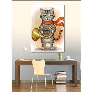 Kanvas Tablo Trombon Çalan Şirin Kedi 100x140 cm