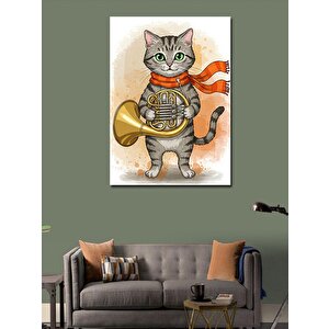 Kanvas Tablo Trombon Çalan Şirin Kedi 70x100 cm