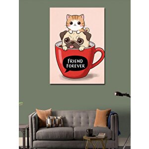 Kanvas Tablo Arkadaşlık Kupası Ve Kediler 70x100 cm