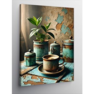 Kanvas Tablo Eski Çay Takımı Ve Doğallık 50x70 cm
