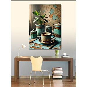 Kanvas Tablo Eski Çay Takımı Ve Doğallık 50x70 cm