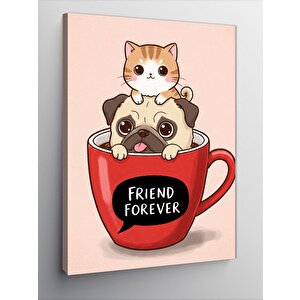 Kanvas Tablo Arkadaşlık Kupası Ve Kediler 50x70 cm