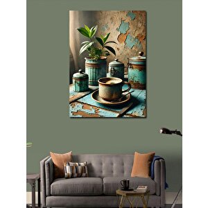Kanvas Tablo Eski Çay Takımı Ve Doğallık 70x100 cm