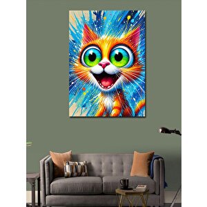 Kanvas Tablo Patlayan Renklerde Sevimli Kedi 100x140 cm