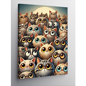 Kanvas Tablo Renkli Ve Sevimli Kedi Grubu 70x100 cm
