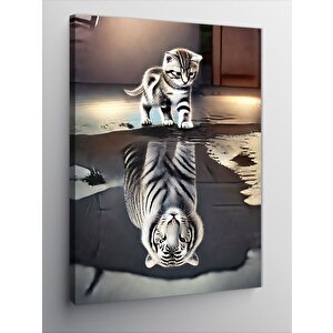 Kanvas Tablo Yavru Kedi Beyaz Kaplan Yansıması 70x100 cm