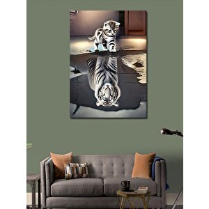 Kanvas Tablo Yavru Kedi Beyaz Kaplan Yansıması 70x100 cm