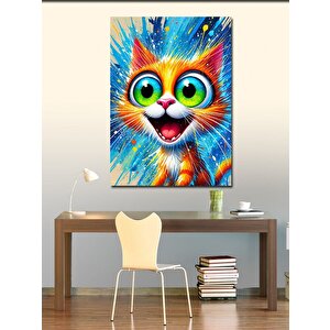 Kanvas Tablo Patlayan Renklerde Sevimli Kedi 50x70 cm