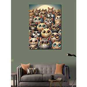 Kanvas Tablo Renkli Ve Sevimli Kedi Grubu 50x70 cm